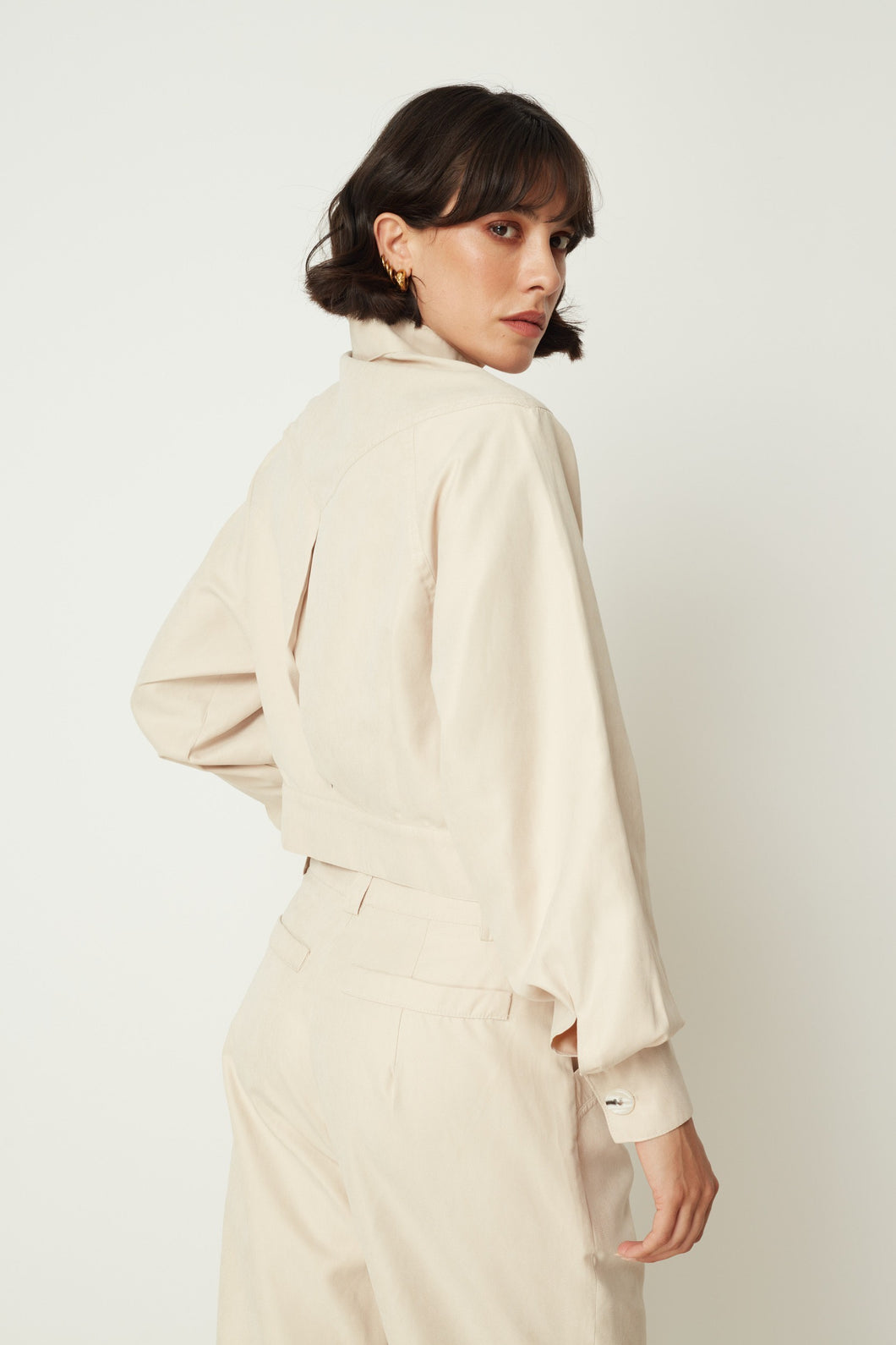 Cupro Bomber Shirt (Beige)